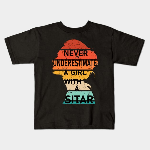 Never Underestimate a Girl with a Sitar Kids T-Shirt by Geoji 
